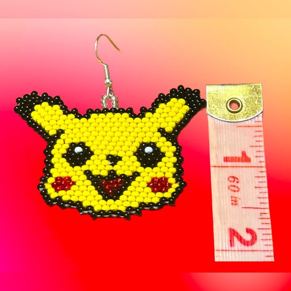GrandmaMia’s Hand-beaded Pika-Chu Earrings - Picture 3 of 3